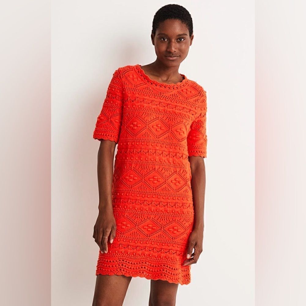 Boden Orange Crochet Short Sleeve Shift Dress